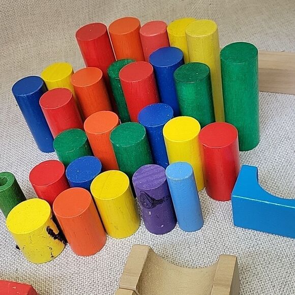 Colorful Wooden Building Blocks Mixed Shapes Kids Toys Lot of 75+ pieces - Picture 2 of 7